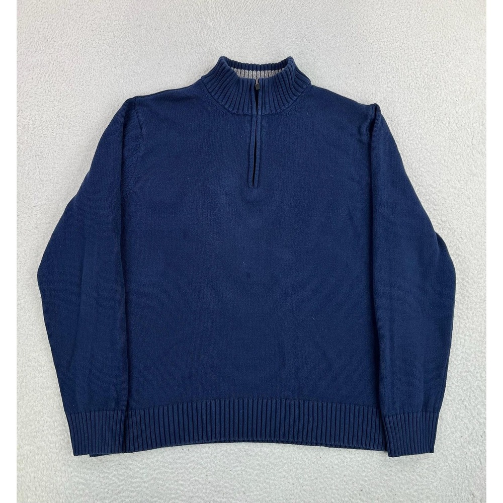 Eddie Bauer Mens XL Blue 100% Cotton 1/4 Zip Mock Neck Pullover Sweater D3954038
